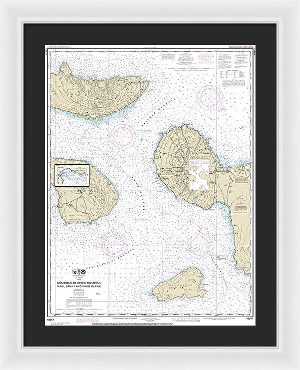 Nautical Chart-19347 Channels Between Molokai, Maui, Lanaiand Kahoolawe, Manele Bay - Framed Print