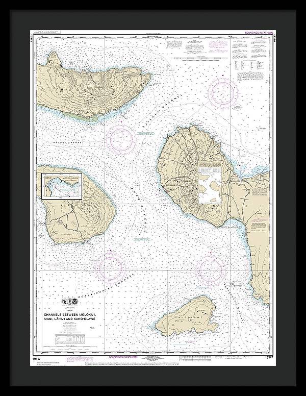 Nautical Chart-19347 Channels Between Molokai, Maui, Lanaiand Kahoolawe, Manele Bay - Framed Print