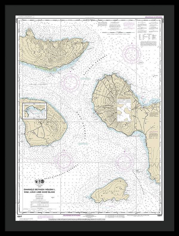 Nautical Chart-19347 Channels Between Molokai, Maui, Lanaiand Kahoolawe, Manele Bay - Framed Print