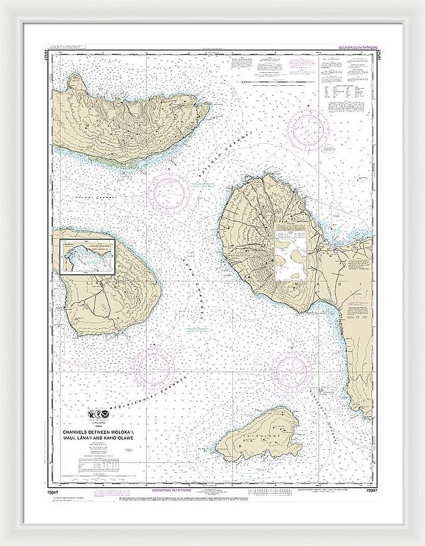 Nautical Chart-19347 Channels Between Molokai, Maui, Lanaiand Kahoolawe, Manele Bay - Framed Print