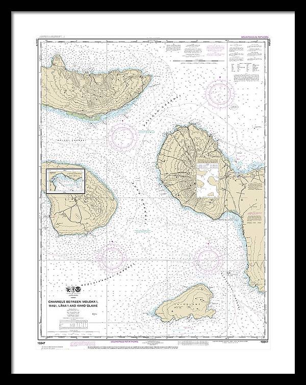 Nautical Chart-19347 Channels Between Molokai, Maui, Lanaiand Kahoolawe, Manele Bay - Framed Print