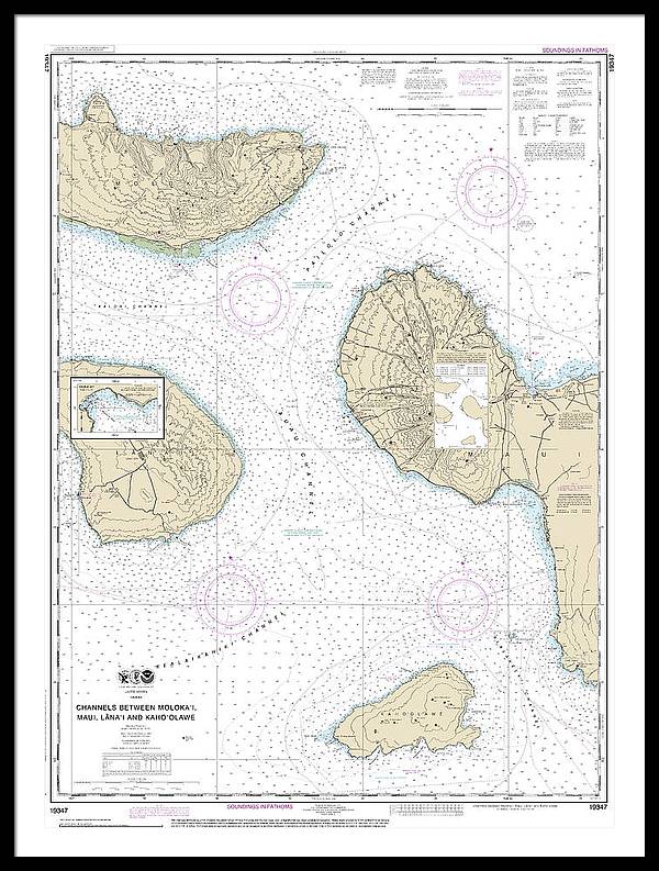 Nautical Chart-19347 Channels Between Molokai, Maui, Lanaiand Kahoolawe, Manele Bay - Framed Print