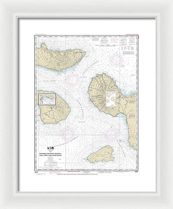 Nautical Chart-19347 Channels Between Molokai, Maui, Lanaiand Kahoolawe, Manele Bay - Framed Print