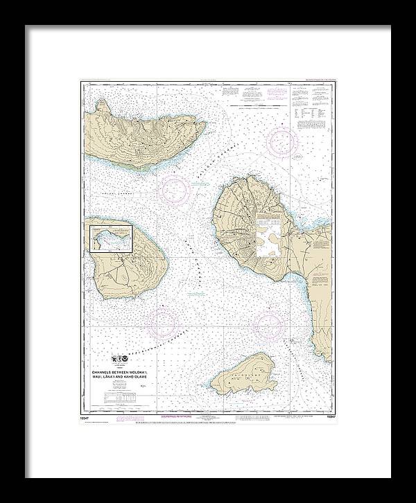 Nautical Chart-19347 Channels Between Molokai, Maui, Lanaiand Kahoolawe, Manele Bay - Framed Print