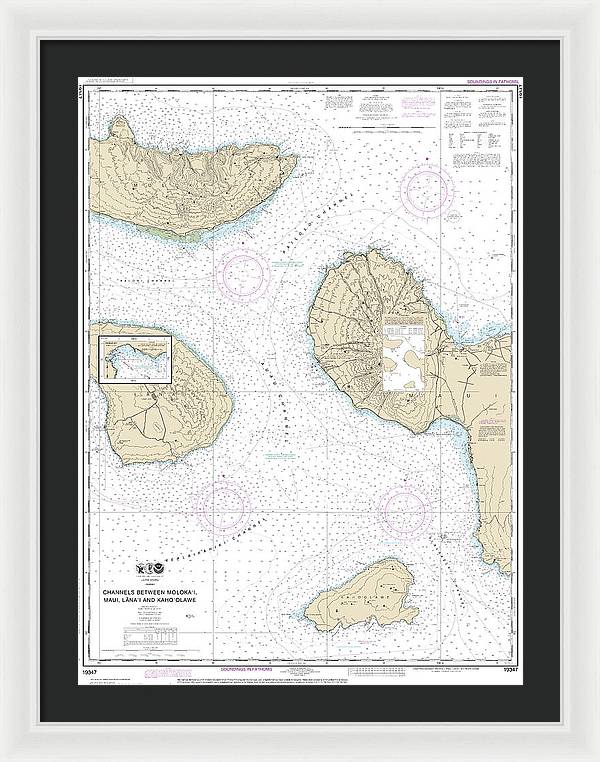 Nautical Chart-19347 Channels Between Molokai, Maui, Lanaiand Kahoolawe, Manele Bay - Framed Print