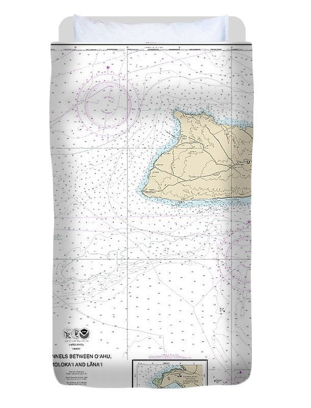 Nautical Chart-19351 Channels Between Oahu, Molokai-lanai, Kaumalapau Harbor - Duvet Cover