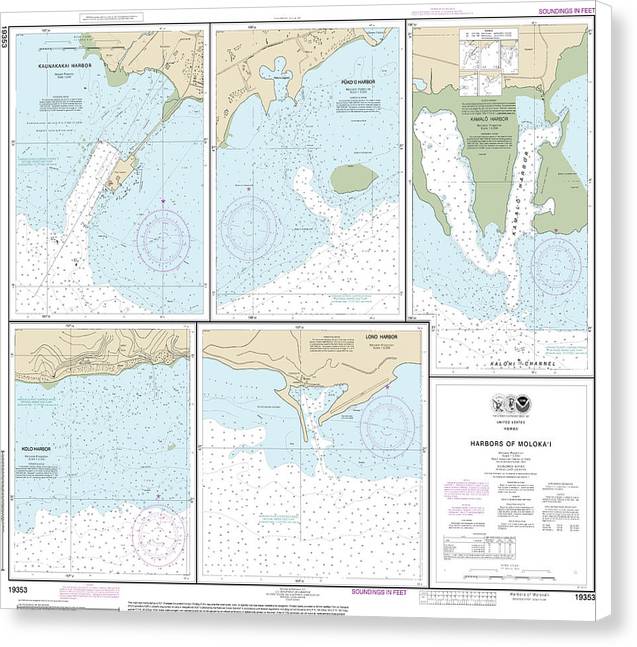 Nautical Chart-19353 Harbors-molokai Kaunakakai Harbor, Pukoo Harbor, Kamalo Harbor, Kolo Harbor, Lono Harbor - Canvas Print