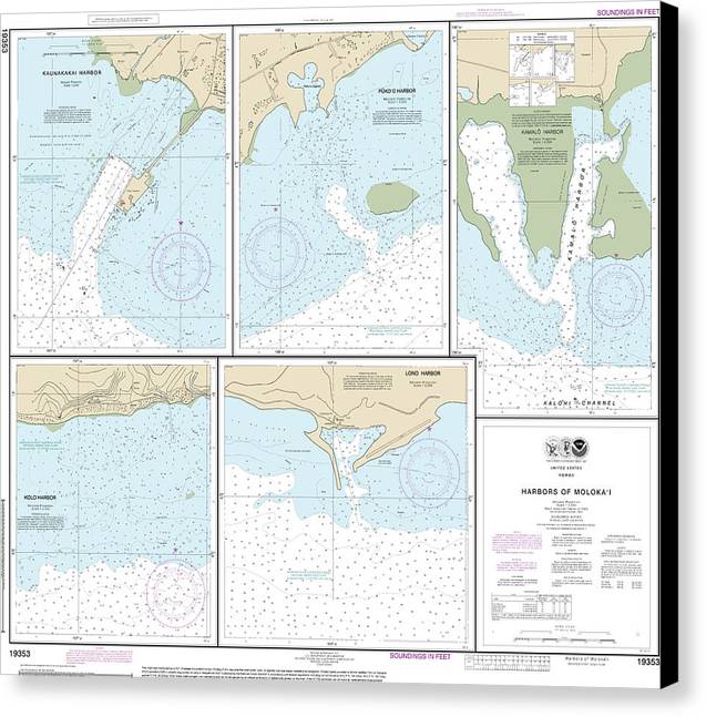 Nautical Chart-19353 Harbors-molokai Kaunakakai Harbor, Pukoo Harbor, Kamalo Harbor, Kolo Harbor, Lono Harbor - Canvas Print