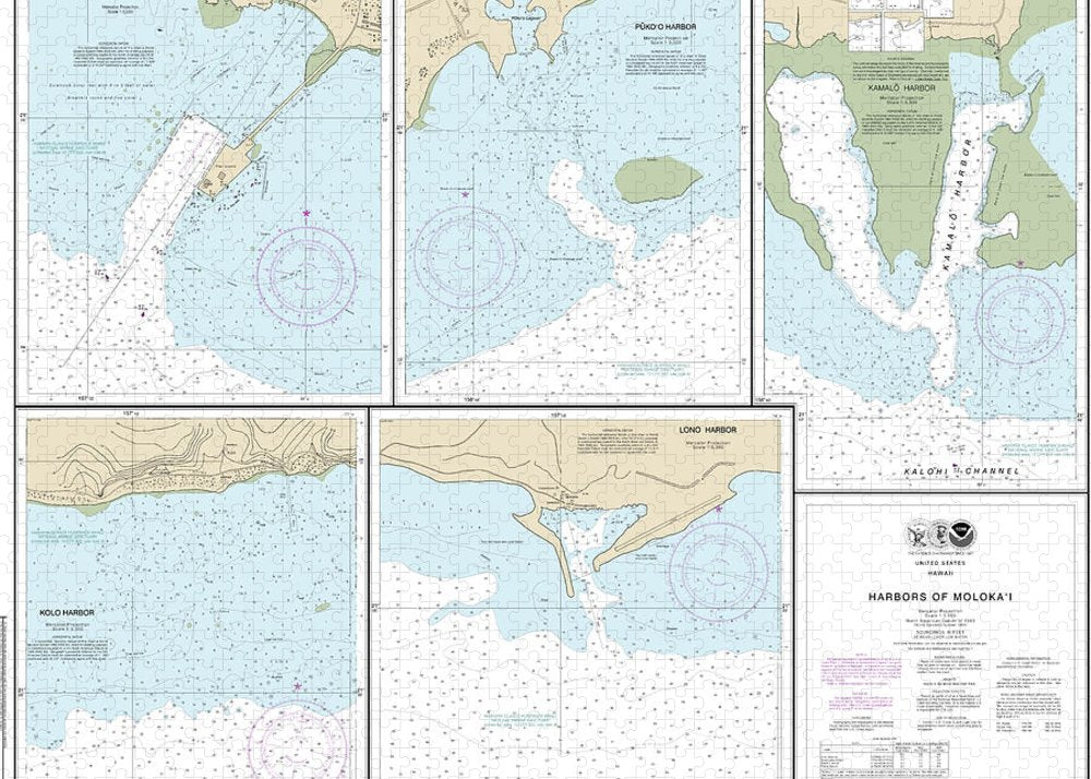 Nautical Chart-19353 Harbors-molokai Kaunakakai Harbor, Pukoo Harbor, Kamalo Harbor, Kolo Harbor, Lono Harbor - Puzzle