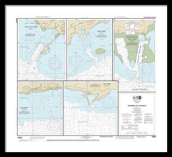 Nautical Chart-19353 Harbors-molokai Kaunakakai Harbor, Pukoo Harbor, Kamalo Harbor, Kolo Harbor, Lono Harbor - Framed Print