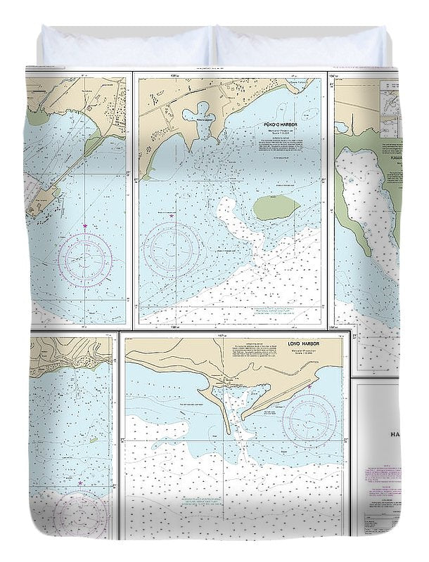 Nautical Chart-19353 Harbors-molokai Kaunakakai Harbor, Pukoo Harbor, Kamalo Harbor, Kolo Harbor, Lono Harbor - Duvet Cover