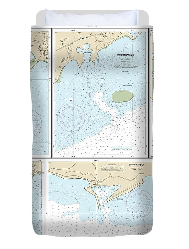 Nautical Chart-19353 Harbors-molokai Kaunakakai Harbor, Pukoo Harbor, Kamalo Harbor, Kolo Harbor, Lono Harbor - Duvet Cover