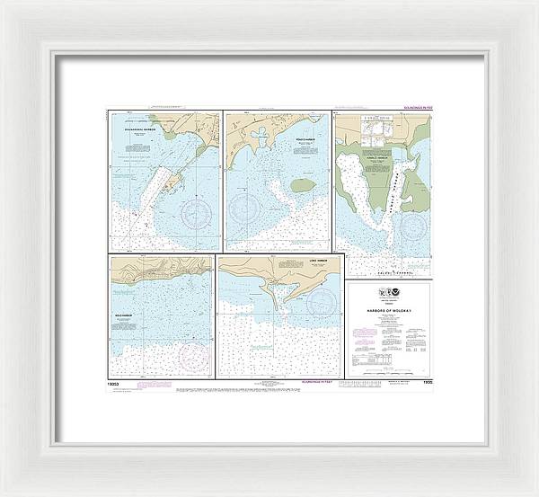 Nautical Chart-19353 Harbors-molokai Kaunakakai Harbor, Pukoo Harbor, Kamalo Harbor, Kolo Harbor, Lono Harbor - Framed Print