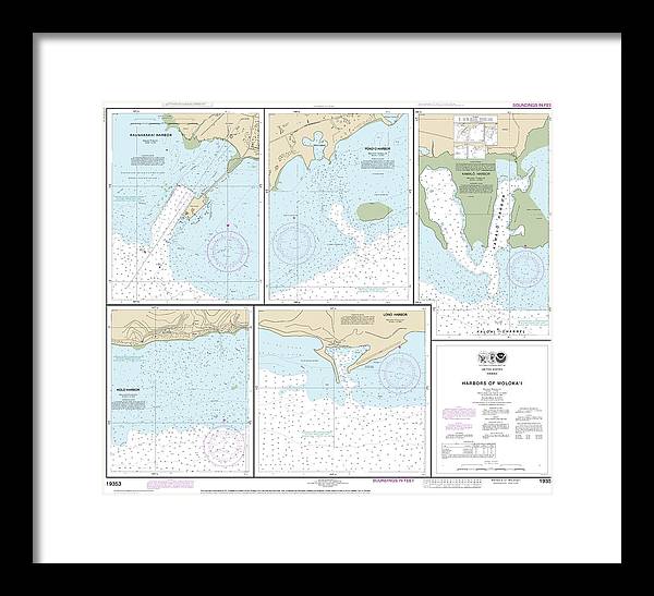 Nautical Chart-19353 Harbors-molokai Kaunakakai Harbor, Pukoo Harbor, Kamalo Harbor, Kolo Harbor, Lono Harbor - Framed Print