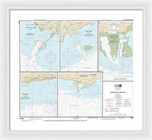 Nautical Chart-19353 Harbors-molokai Kaunakakai Harbor, Pukoo Harbor, Kamalo Harbor, Kolo Harbor, Lono Harbor - Framed Print