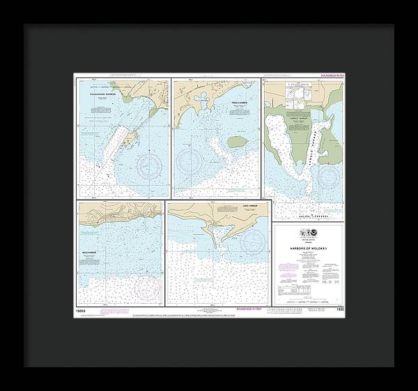 Nautical Chart-19353 Harbors-molokai Kaunakakai Harbor, Pukoo Harbor, Kamalo Harbor, Kolo Harbor, Lono Harbor - Framed Print