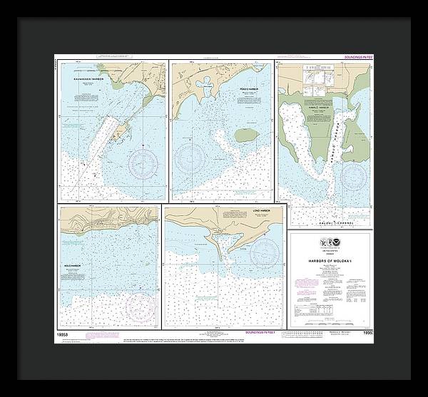 Nautical Chart-19353 Harbors-molokai Kaunakakai Harbor, Pukoo Harbor, Kamalo Harbor, Kolo Harbor, Lono Harbor - Framed Print