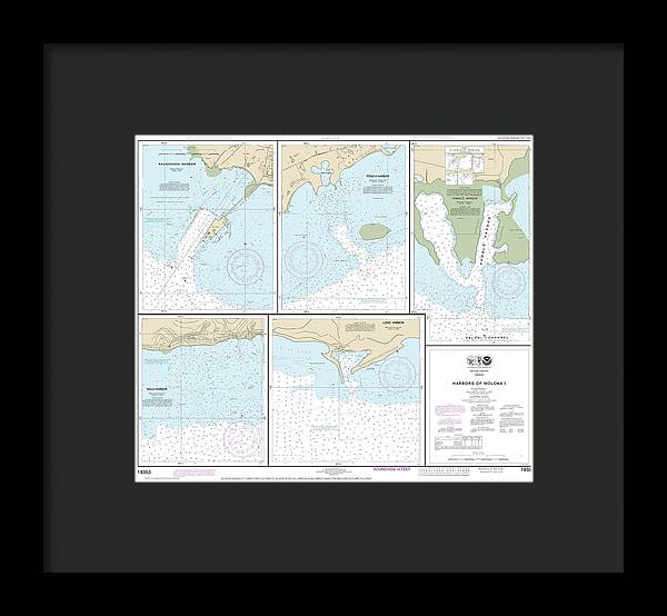 Nautical Chart-19353 Harbors-molokai Kaunakakai Harbor, Pukoo Harbor, Kamalo Harbor, Kolo Harbor, Lono Harbor - Framed Print