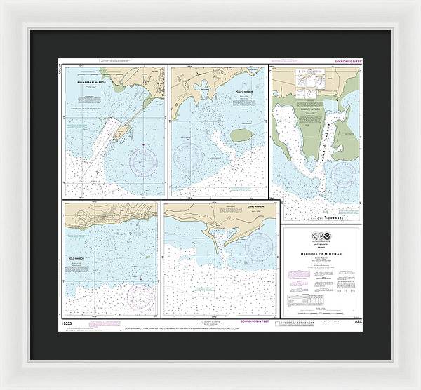 Nautical Chart-19353 Harbors-molokai Kaunakakai Harbor, Pukoo Harbor, Kamalo Harbor, Kolo Harbor, Lono Harbor - Framed Print