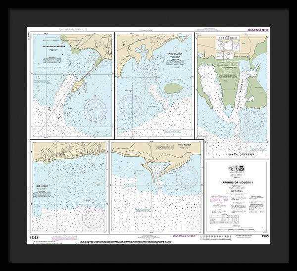 Nautical Chart-19353 Harbors-molokai Kaunakakai Harbor, Pukoo Harbor, Kamalo Harbor, Kolo Harbor, Lono Harbor - Framed Print