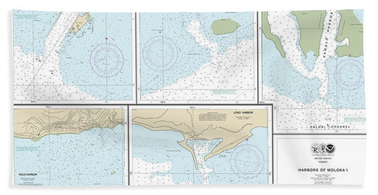 Nautical Chart-19353 Harbors-molokai Kaunakakai Harbor, Pukoo Harbor, Kamalo Harbor, Kolo Harbor, Lono Harbor - Beach Towel