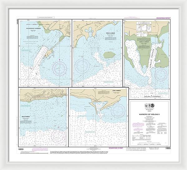 Nautical Chart-19353 Harbors-molokai Kaunakakai Harbor, Pukoo Harbor, Kamalo Harbor, Kolo Harbor, Lono Harbor - Framed Print