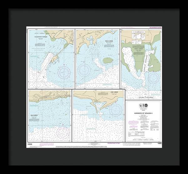 Nautical Chart-19353 Harbors-molokai Kaunakakai Harbor, Pukoo Harbor, Kamalo Harbor, Kolo Harbor, Lono Harbor - Framed Print