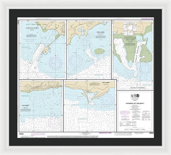 Nautical Chart-19353 Harbors-molokai Kaunakakai Harbor, Pukoo Harbor, Kamalo Harbor, Kolo Harbor, Lono Harbor - Framed Print