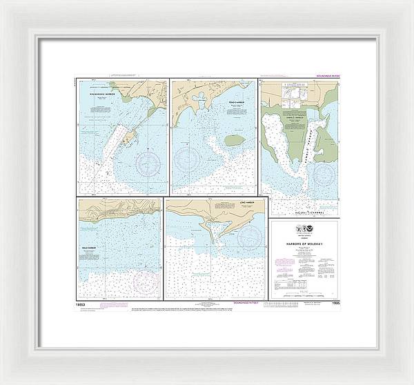 Nautical Chart-19353 Harbors-molokai Kaunakakai Harbor, Pukoo Harbor, Kamalo Harbor, Kolo Harbor, Lono Harbor - Framed Print