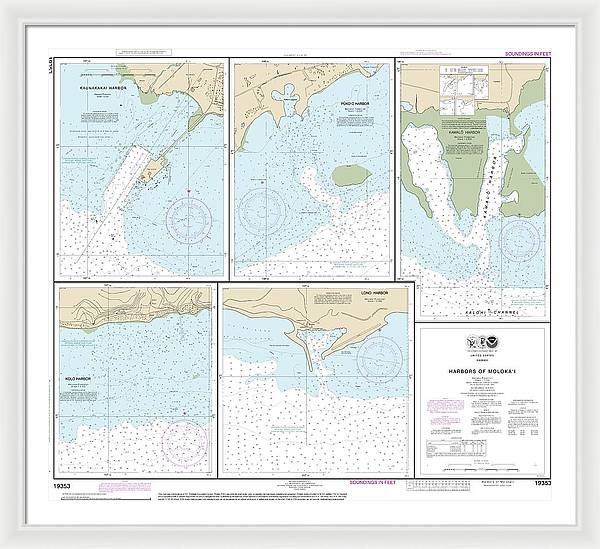 Nautical Chart-19353 Harbors-molokai Kaunakakai Harbor, Pukoo Harbor, Kamalo Harbor, Kolo Harbor, Lono Harbor - Framed Print