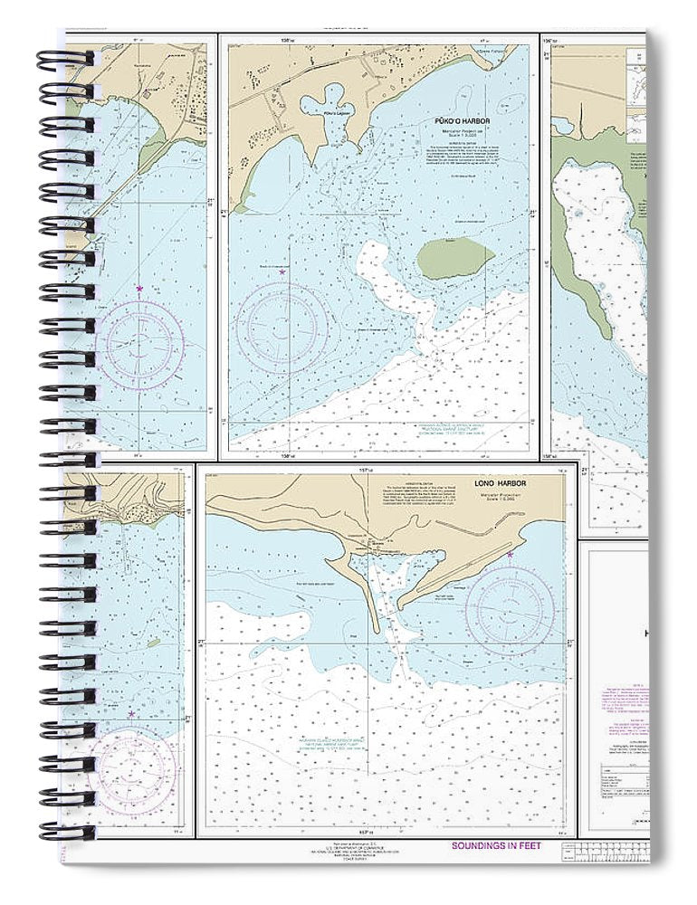 Nautical Chart 19353 Harbors Molokai Kaunakakai Harbor, Pukoo Harbor, Kamalo Harbor, Kolo Harbor, Lono Harbor Spiral Notebook