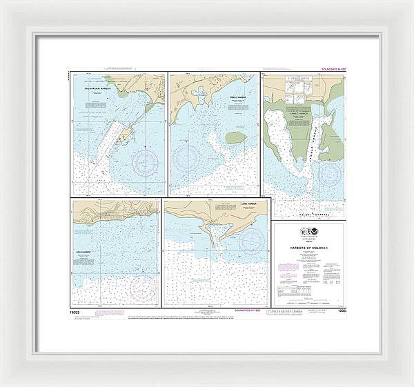 Nautical Chart-19353 Harbors-molokai Kaunakakai Harbor, Pukoo Harbor, Kamalo Harbor, Kolo Harbor, Lono Harbor - Framed Print