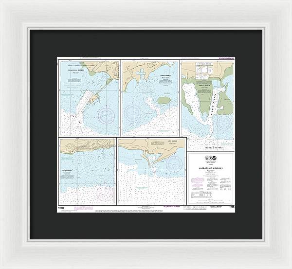 Nautical Chart-19353 Harbors-molokai Kaunakakai Harbor, Pukoo Harbor, Kamalo Harbor, Kolo Harbor, Lono Harbor - Framed Print