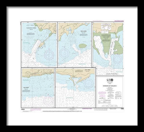 Nautical Chart-19353 Harbors-molokai Kaunakakai Harbor, Pukoo Harbor, Kamalo Harbor, Kolo Harbor, Lono Harbor - Framed Print