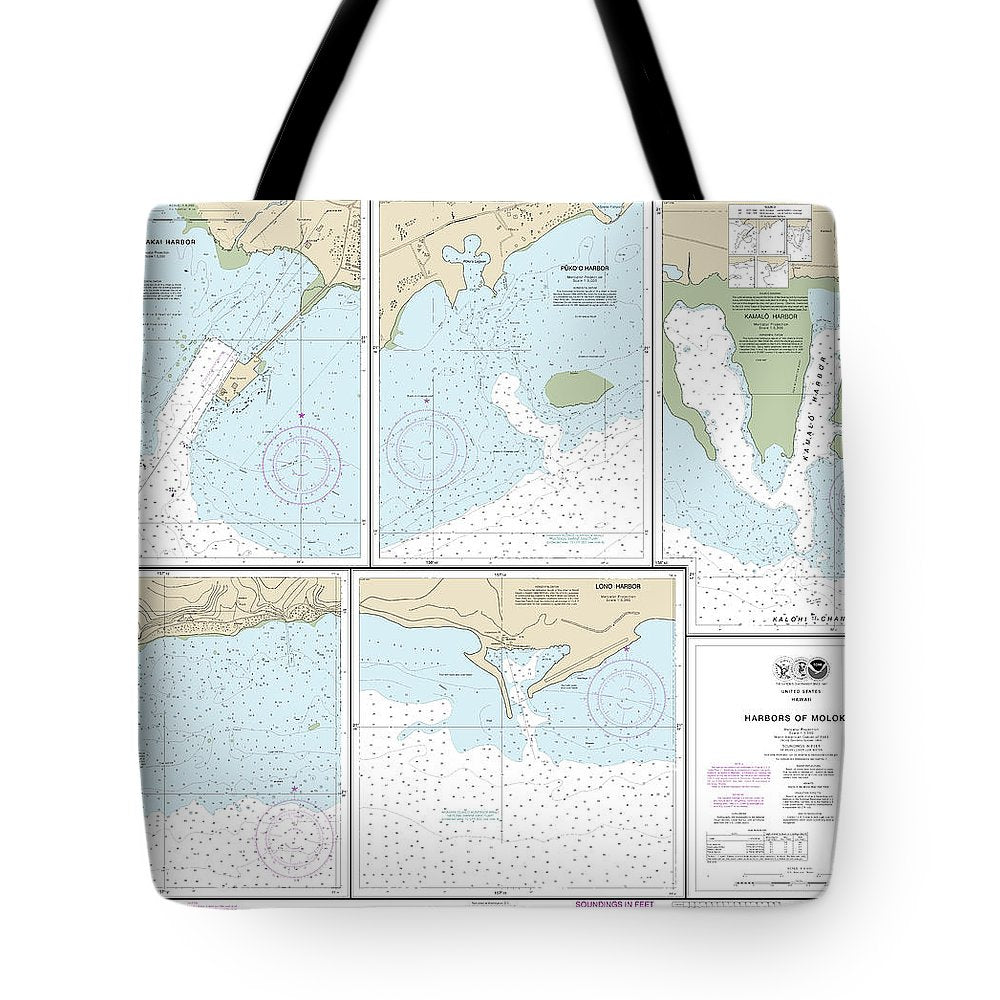 Nautical Chart-19353 Harbors-molokai Kaunakakai Harbor, Pukoo Harbor, Kamalo Harbor, Kolo Harbor, Lono Harbor - Tote Bag