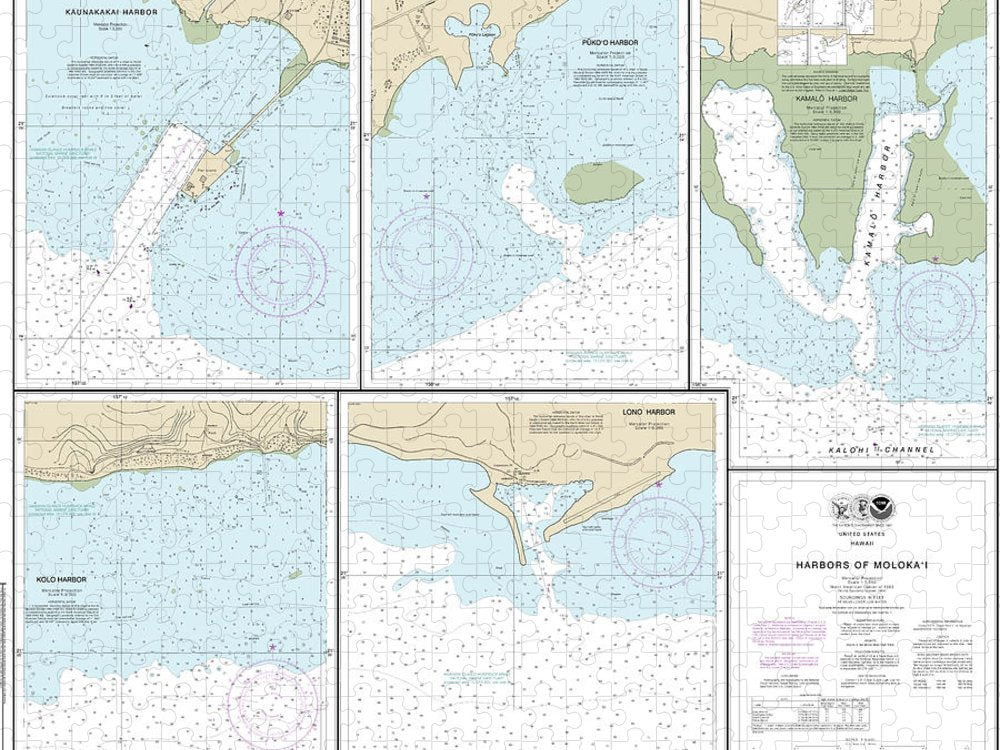 Nautical Chart 19353 Harbors Molokai Kaunakakai Harbor, Pukoo Harbor, Kamalo Harbor, Kolo Harbor, Lono Harbor Puzzle