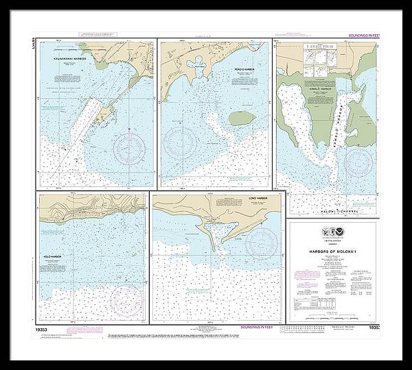 Nautical Chart-19353 Harbors-molokai Kaunakakai Harbor, Pukoo Harbor, Kamalo Harbor, Kolo Harbor, Lono Harbor - Framed Print