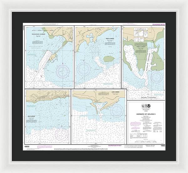 Nautical Chart-19353 Harbors-molokai Kaunakakai Harbor, Pukoo Harbor, Kamalo Harbor, Kolo Harbor, Lono Harbor - Framed Print