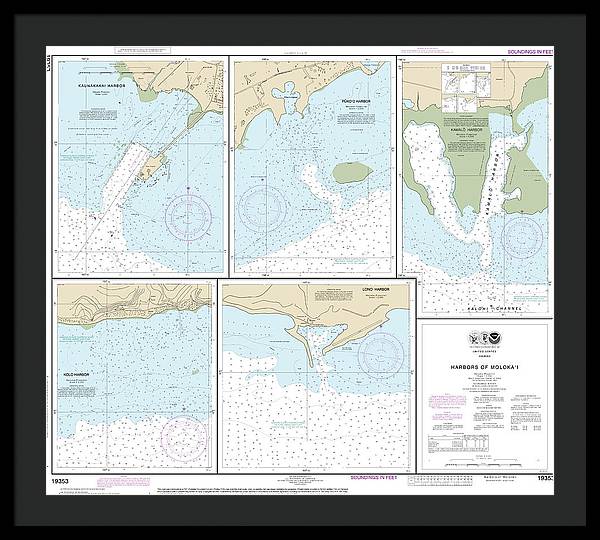 Nautical Chart-19353 Harbors-molokai Kaunakakai Harbor, Pukoo Harbor, Kamalo Harbor, Kolo Harbor, Lono Harbor - Framed Print