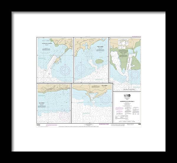 Nautical Chart-19353 Harbors-molokai Kaunakakai Harbor, Pukoo Harbor, Kamalo Harbor, Kolo Harbor, Lono Harbor - Framed Print