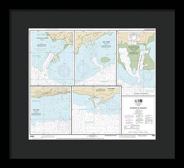 Nautical Chart-19353 Harbors-molokai Kaunakakai Harbor, Pukoo Harbor, Kamalo Harbor, Kolo Harbor, Lono Harbor - Framed Print