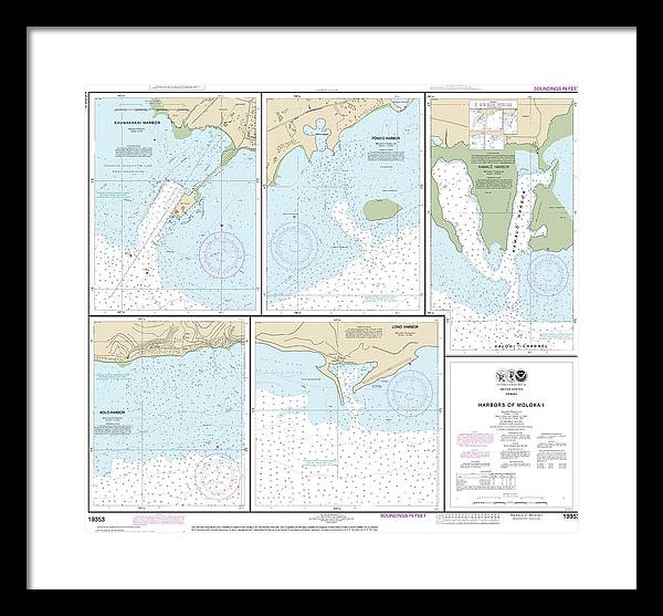 Nautical Chart-19353 Harbors-molokai Kaunakakai Harbor, Pukoo Harbor, Kamalo Harbor, Kolo Harbor, Lono Harbor - Framed Print