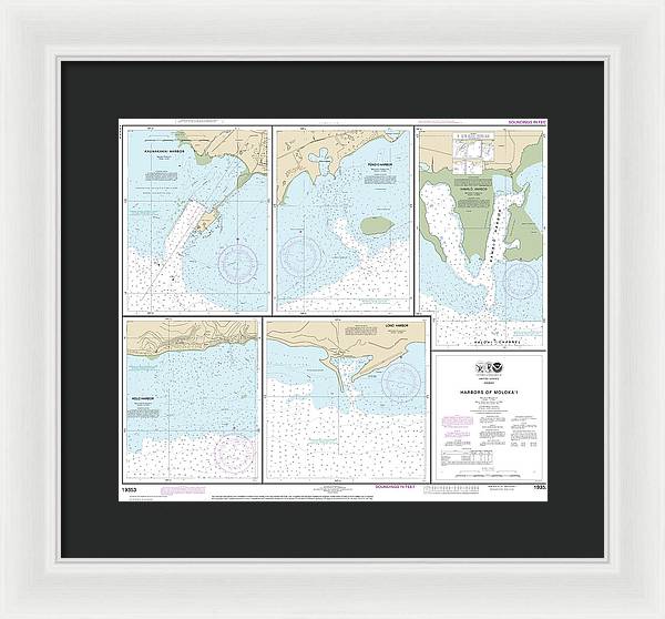 Nautical Chart-19353 Harbors-molokai Kaunakakai Harbor, Pukoo Harbor, Kamalo Harbor, Kolo Harbor, Lono Harbor - Framed Print