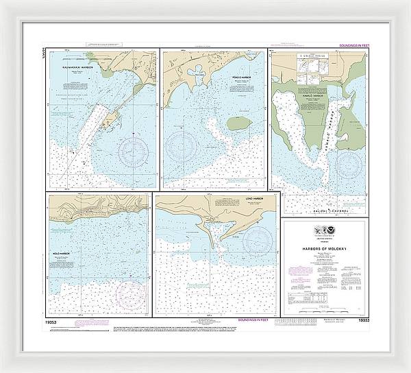 Nautical Chart-19353 Harbors-molokai Kaunakakai Harbor, Pukoo Harbor, Kamalo Harbor, Kolo Harbor, Lono Harbor - Framed Print