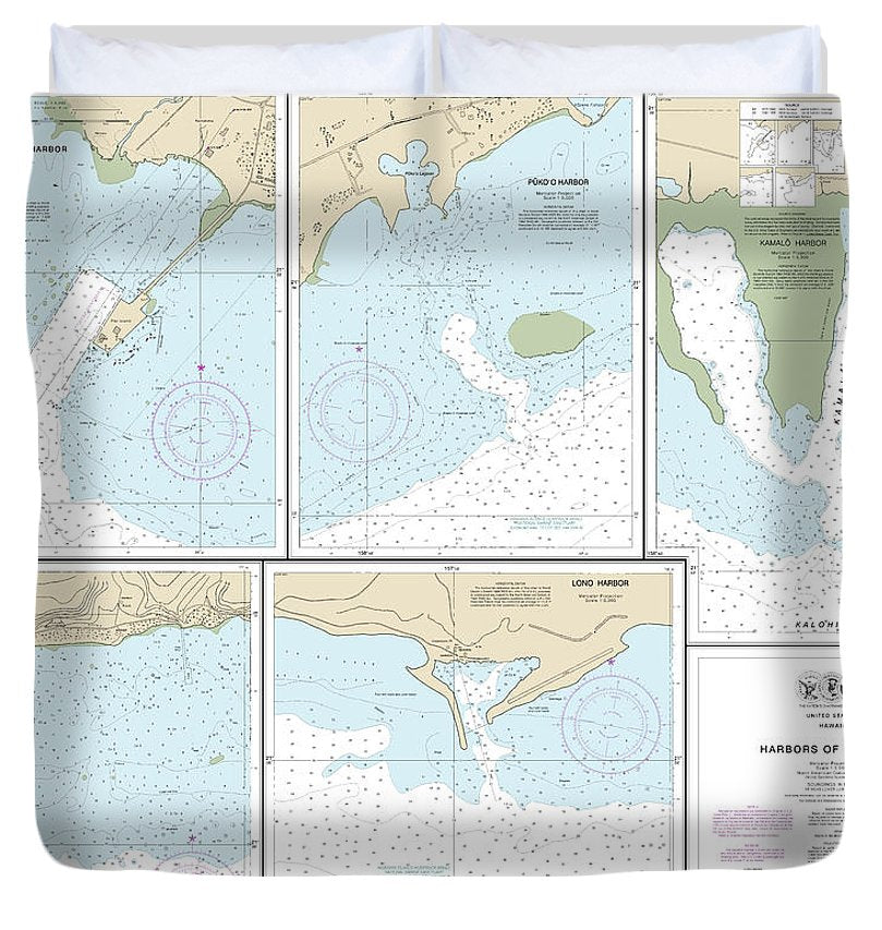 Nautical Chart 19353 Harbors Molokai Kaunakakai Harbor, Pukoo Harbor, Kamalo Harbor, Kolo Harbor, Lono Harbor Duvet Cover