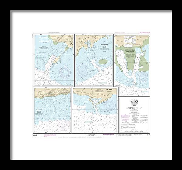 Nautical Chart-19353 Harbors-molokai Kaunakakai Harbor, Pukoo Harbor, Kamalo Harbor, Kolo Harbor, Lono Harbor - Framed Print