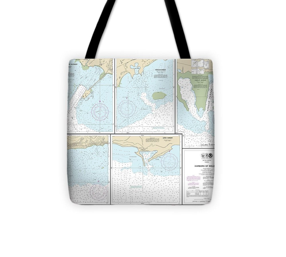 Nautical Chart 19353 Harbors Molokai Kaunakakai Harbor, Pukoo Harbor, Kamalo Harbor, Kolo Harbor, Lono Harbor Tote Bag