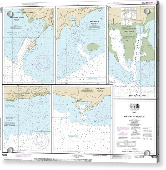 Nautical Chart-19353 Harbors-molokai Kaunakakai Harbor, Pukoo Harbor, Kamalo Harbor, Kolo Harbor, Lono Harbor - Acrylic Print