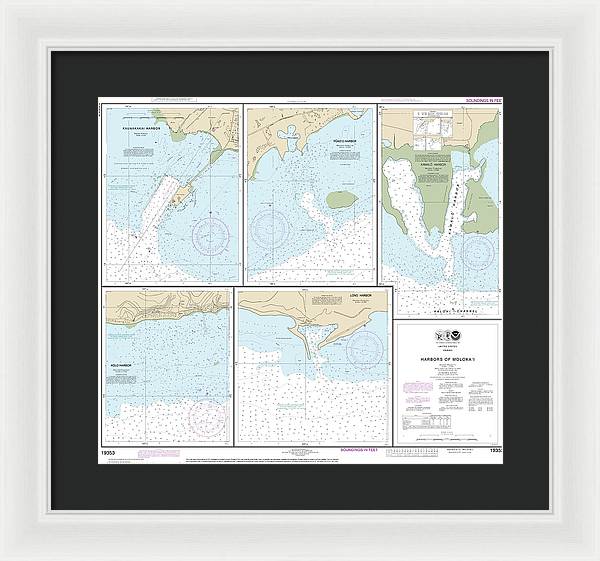 Nautical Chart-19353 Harbors-molokai Kaunakakai Harbor, Pukoo Harbor, Kamalo Harbor, Kolo Harbor, Lono Harbor - Framed Print