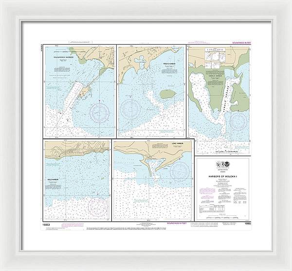 Nautical Chart-19353 Harbors-molokai Kaunakakai Harbor, Pukoo Harbor, Kamalo Harbor, Kolo Harbor, Lono Harbor - Framed Print